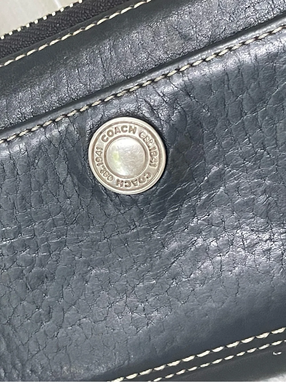 Coach Black Leather Zip Wallet with Contrast Stitching